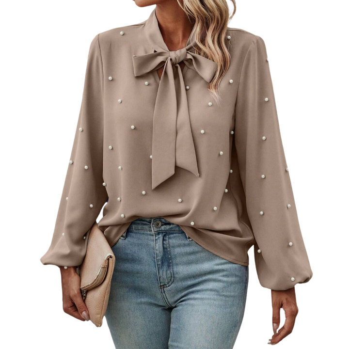 Chloé | Elegant Bluse med Knude Krave og Perler
