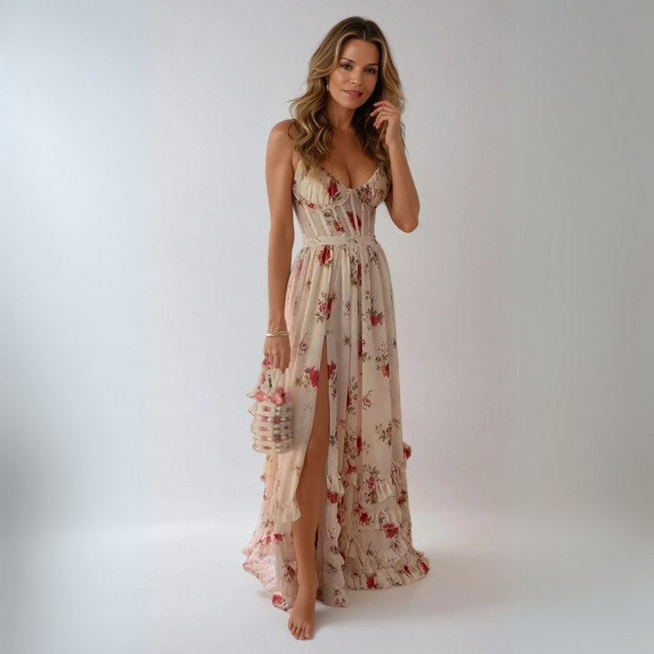 Hortense | Lang kjole med blomsterdesign