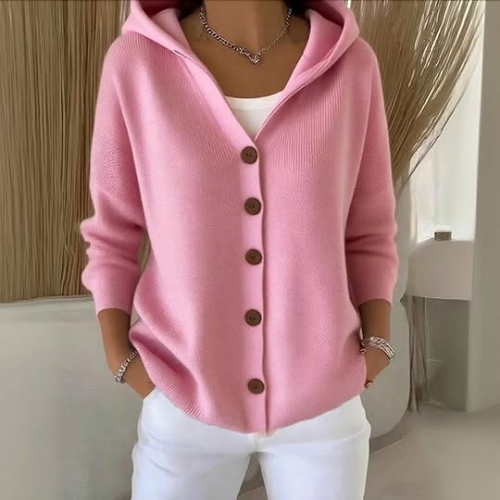 Cardigan med hætte og knapper