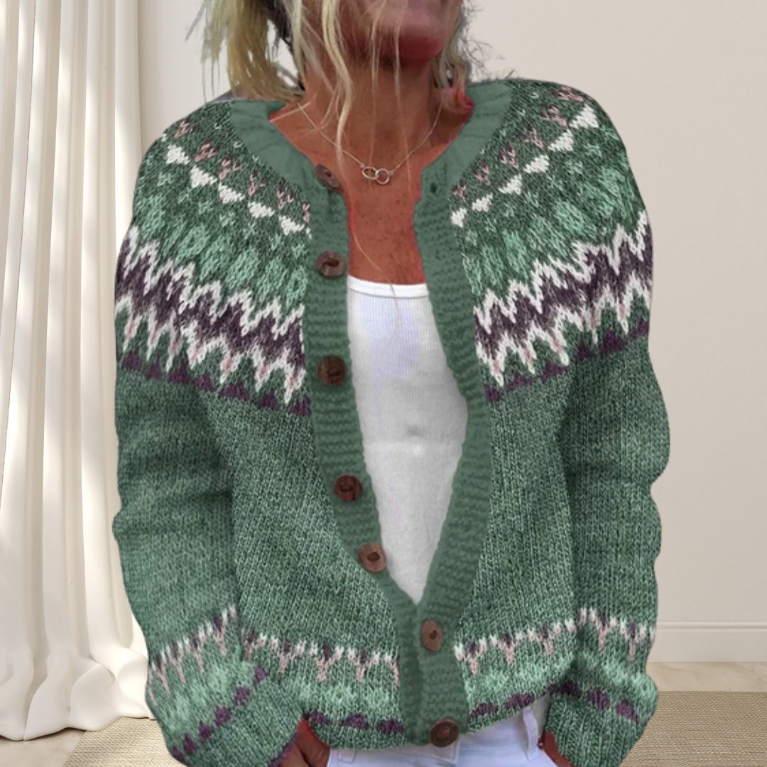Løst strikket, elegant cardigan med mønster