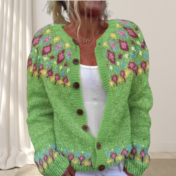 Løst strikket, elegant cardigan med mønster