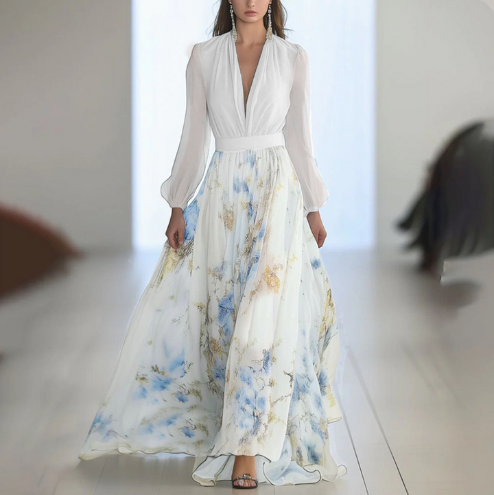 Bénédicte | Lang kjole med blomsterprint